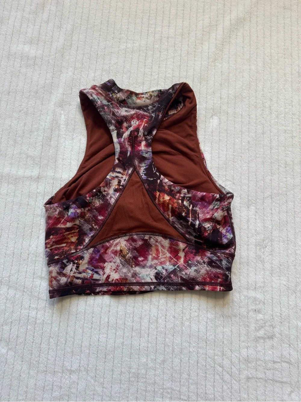 lululemon athletica Multicolor Abstract Racerback Sports Bra with Rust Mesh